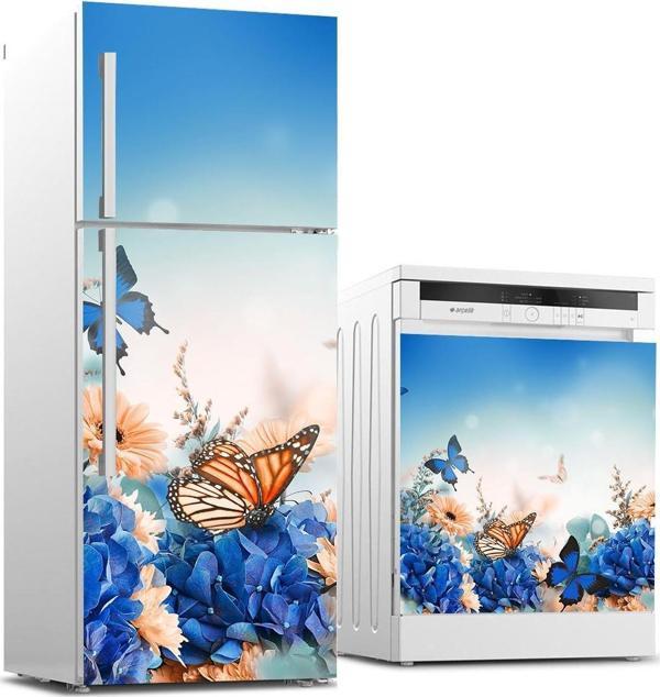 Buzdolabı ve Bulaşık Makinası Beyaz Eşya Sticker Kaplama Mavi Kelebek - Image 1