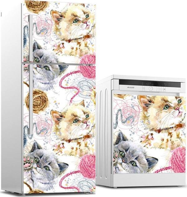 Buzdolabı ve Bulaşık Makinası Beyaz Eşya Sticker Kaplama Pamuk Kedi - Image 1