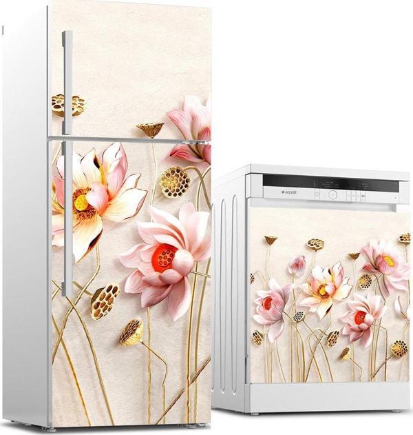 Buzdolabı ve Bulaşık Makinası Beyaz Eşya Sticker Kaplama Parlak Çiçek - Image 1