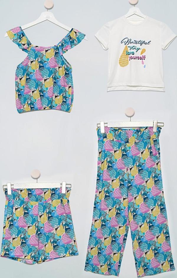 4'lü Bluz Tshirt Pantolon Şort Sarı Takım - Image 1