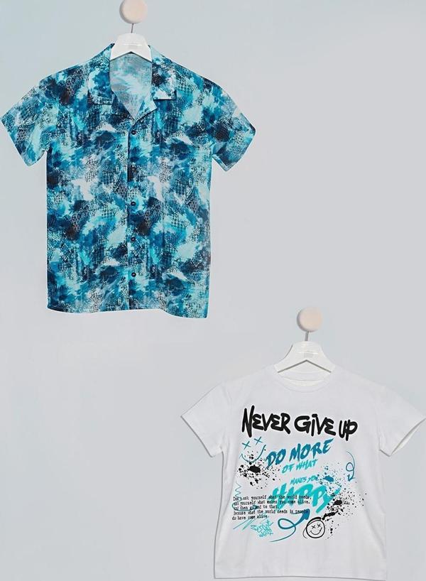2'li Nokta Baskılı Gömlek Tshirt Saks Takım - Image 1
