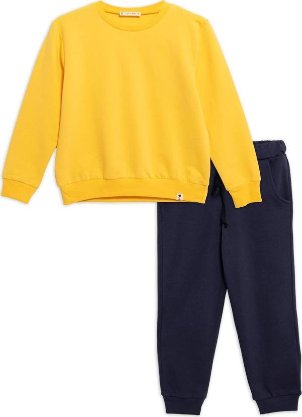 2'li Bisiklet Yaka Sarı Sweatshirt Jogger Takım - Image 1