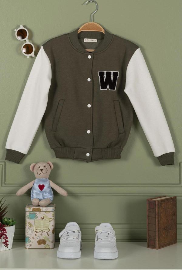 Nakışlı Haki Kız Çocuk Kolej Ceket - Image 1