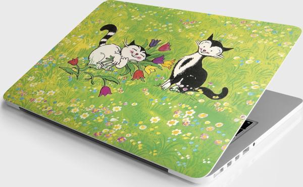 Laptop Sticker Notebook Pc Kaplama Etiketi Çiçekler ve Kedi - Image 1
