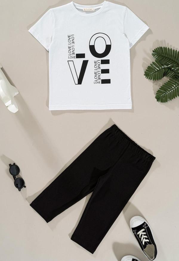 Love Baskılı Tayt Tshirt Takım - Image 1