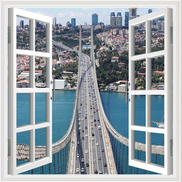 Pencere Poster Duvar Kağıdı Boğaz Köprüsü Yapışkanlı Sticker - Image 1