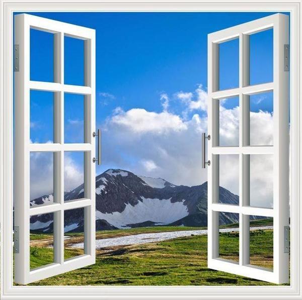 Pencere Poster Duvar Kağıdı Dağlar Yapışkanlı Sticker - Image 1