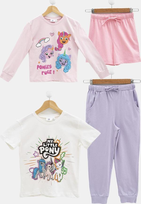 4'lü My Little Ponny Tshirt Şort Pantolon Pembe Takım  - Image 1