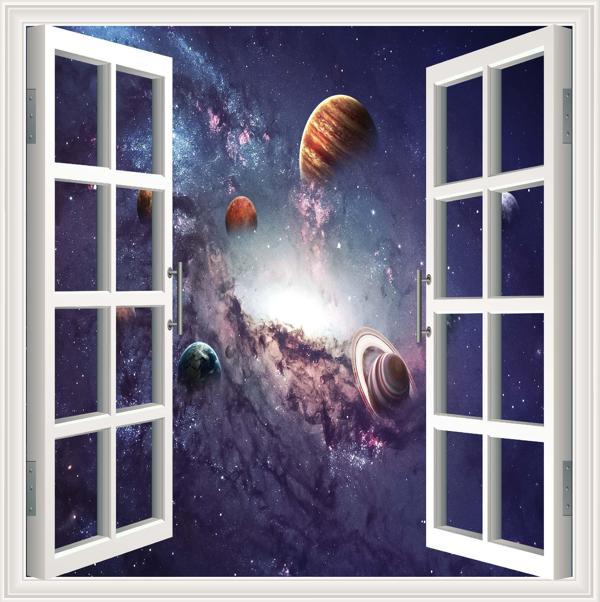 Pencere Poster Duvar Kağıdı Galaksi Kasabası Yapışkanlı Sticker - Image 1