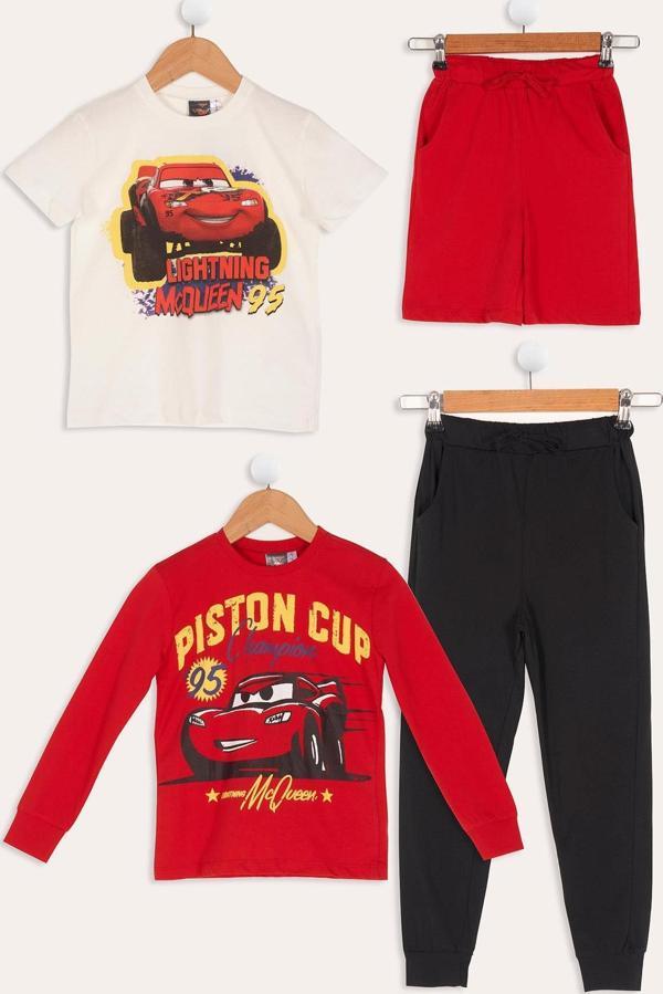 4'lü McQueen Baskılı Tshirt Şort Pantolon Kırmızı Takım - Image 1