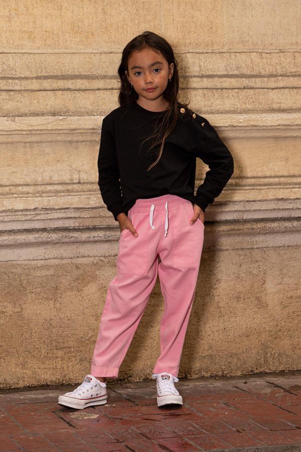 2'li Omuz Düğmeli Pembe Gabardin Pantolon Takım - Image 1