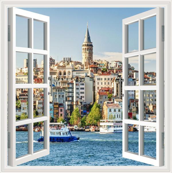 Pencere Poster Duvar Kağıdı Galata Kulesi Yapışkanlı Sticker - Image 1