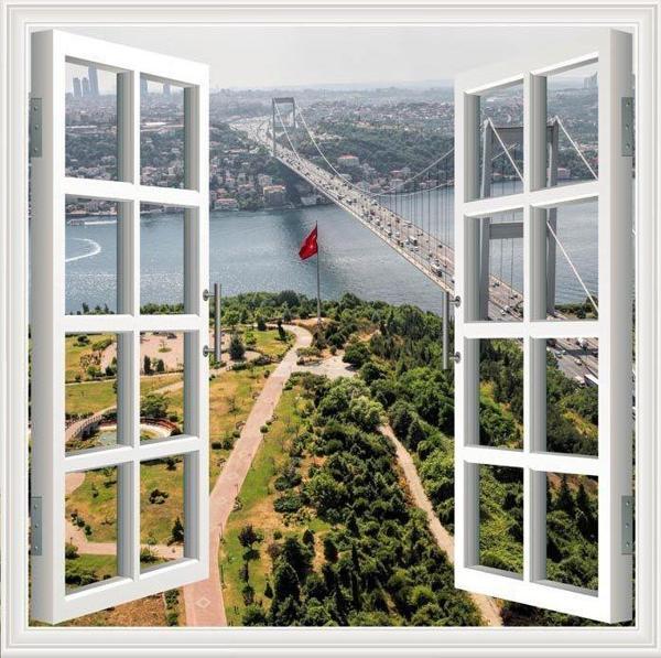 Pencere Poster Duvar Kağıdı İstanbul Köprü Yapışkanlı Sticker - Image 1
