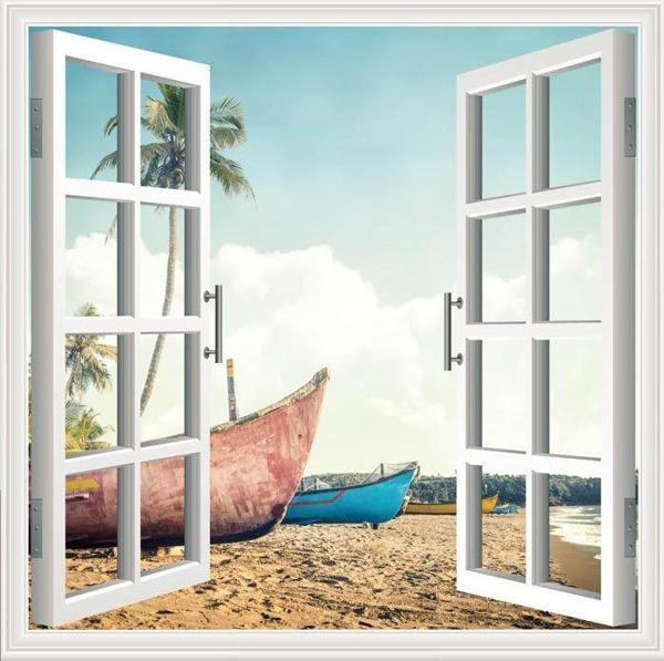 Pencere Poster Duvar Kağıdı Kayıklar Yapışkanlı Sticker - Image 1