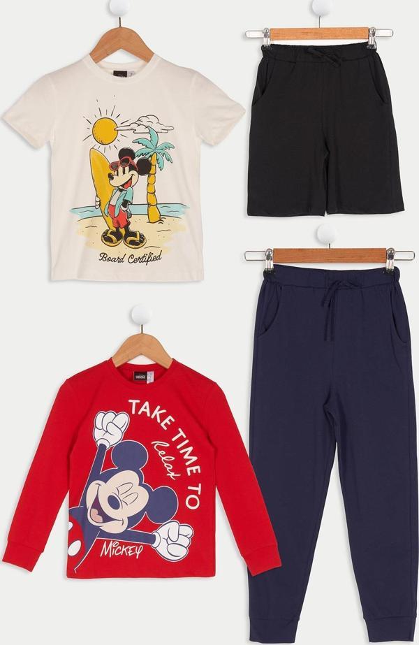 4'lü Mickey Mouse Baskılı Bej Tshirt Şort Pantolon Takım - Image 1