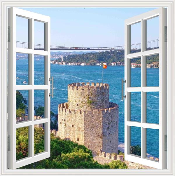 Pencere Poster Duvar Kağıdı Rumeli Hisarı Yapışkanlı Sticker - Image 1