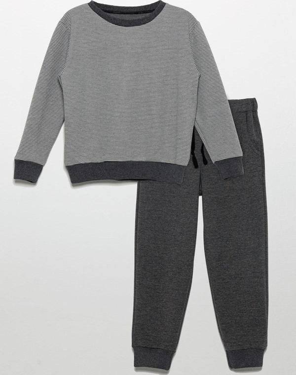 Çizgili Sweatshirt Jogger Koyu Gri Alt Üst Takım - Image 1