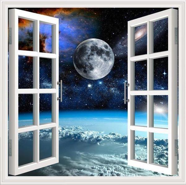 Pencere Poster Duvar Kağıdı Uzay Yapışkanlı Sticker - Image 1