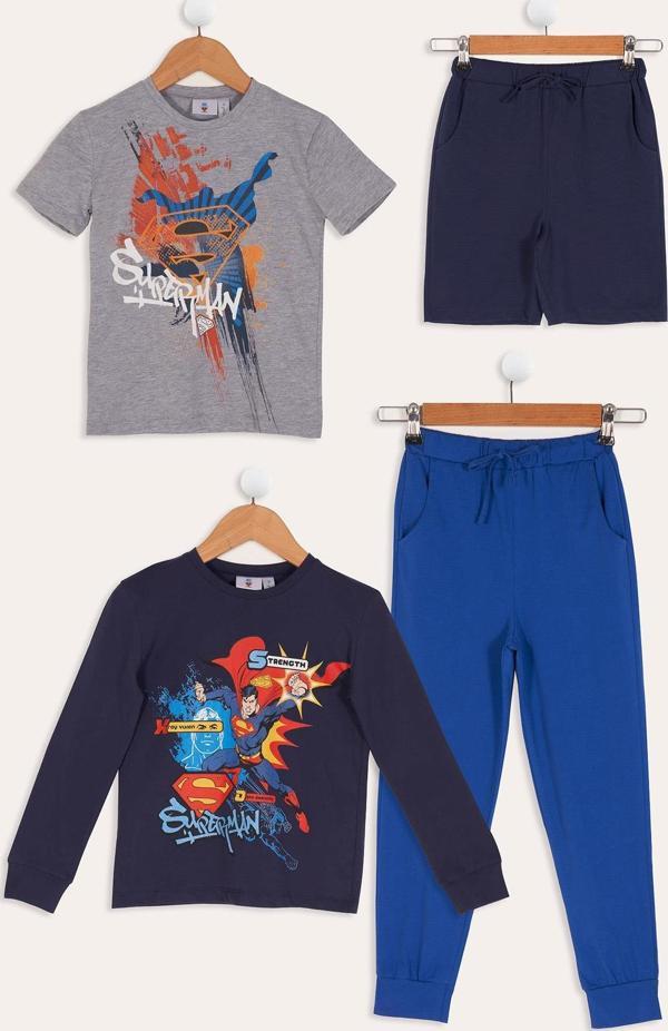 4'lü Süper Man Baskılı Lacivert Tshirt Şort Pantolon Takım - Image 1