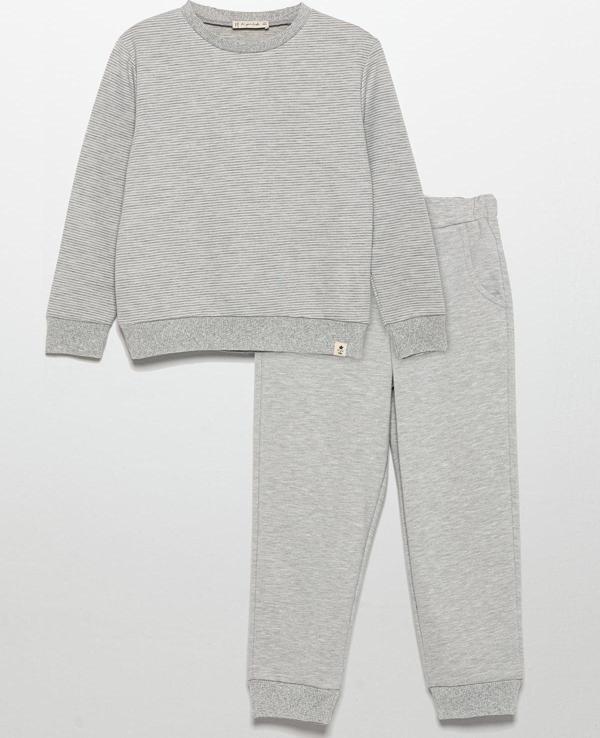 İnce Çizgili Sweatshirt Jogger Gri Alt Üst Takım - Image 1