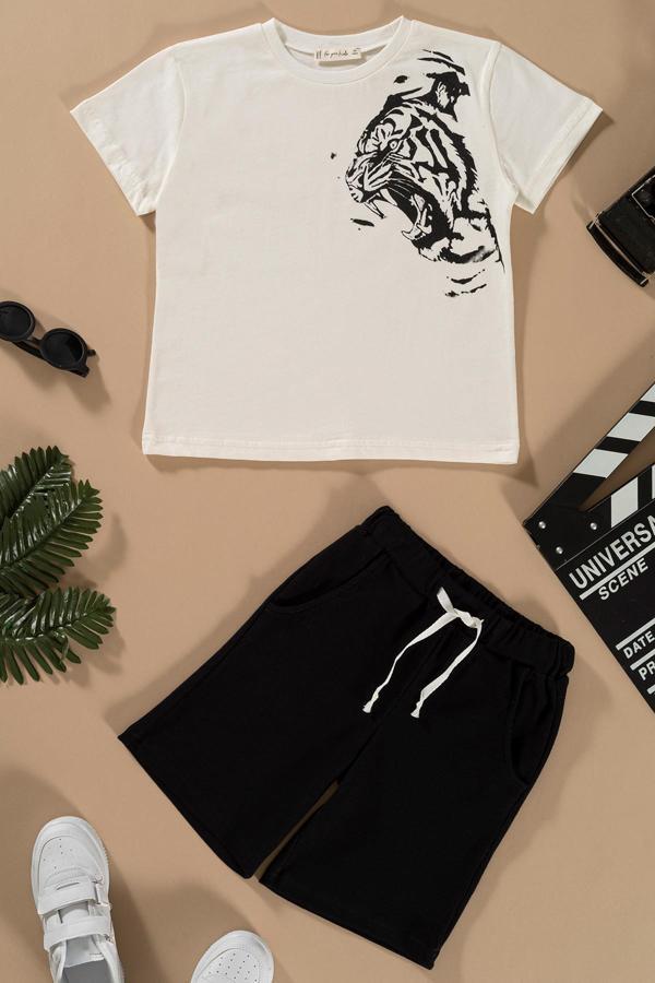 Kaplan Baskılı Siyah Tshirt Şort Takım - Image 1