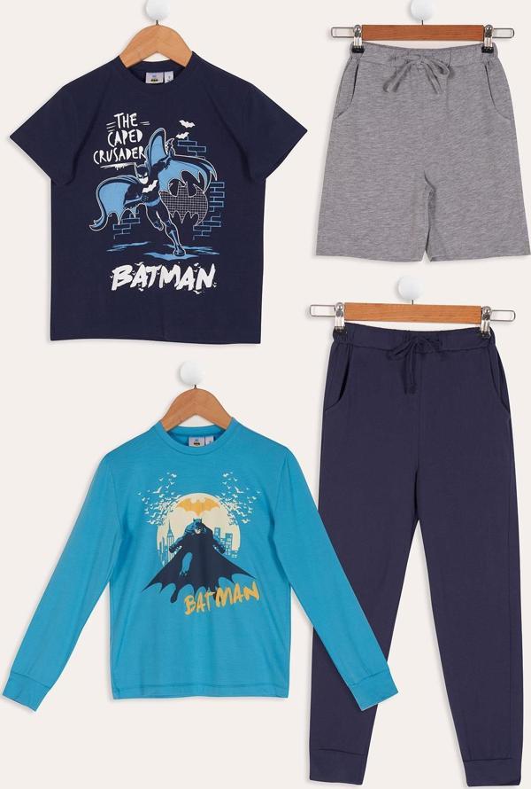 4'lü Batman Baskılı Lacivert Tshirt Şort Pantolon Takım - Image 1