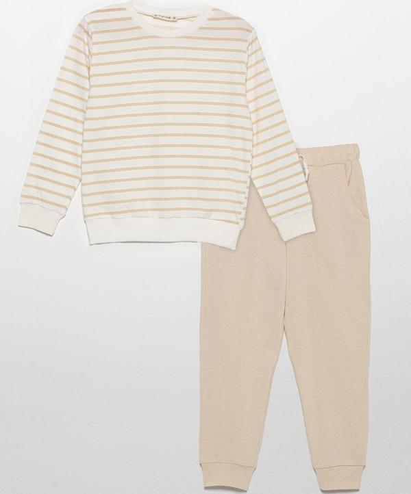 Çizgili Sweatshirt Jogger Taş Alt Üst Takım - Image 1
