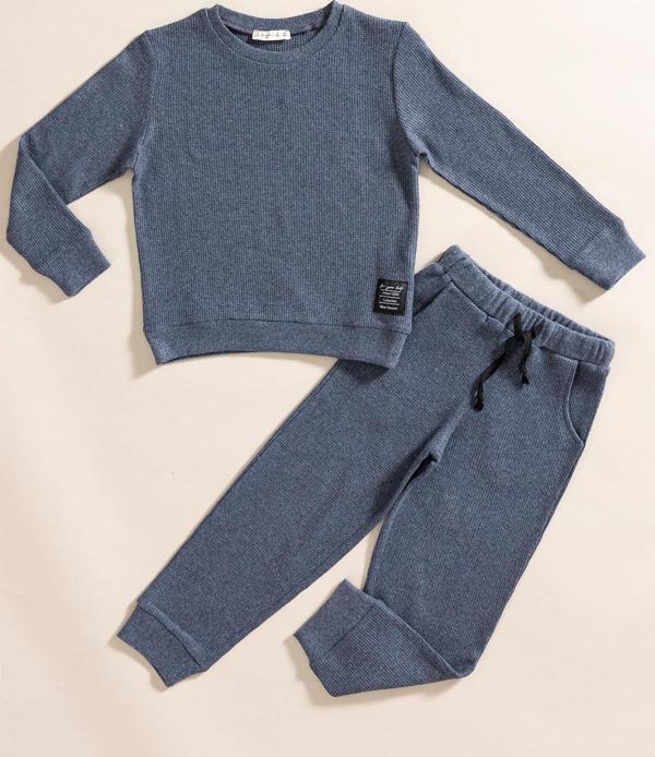 2'li Pamuk Waffle Sweat Jogger İndigo Alt Üst Takım - Image 1