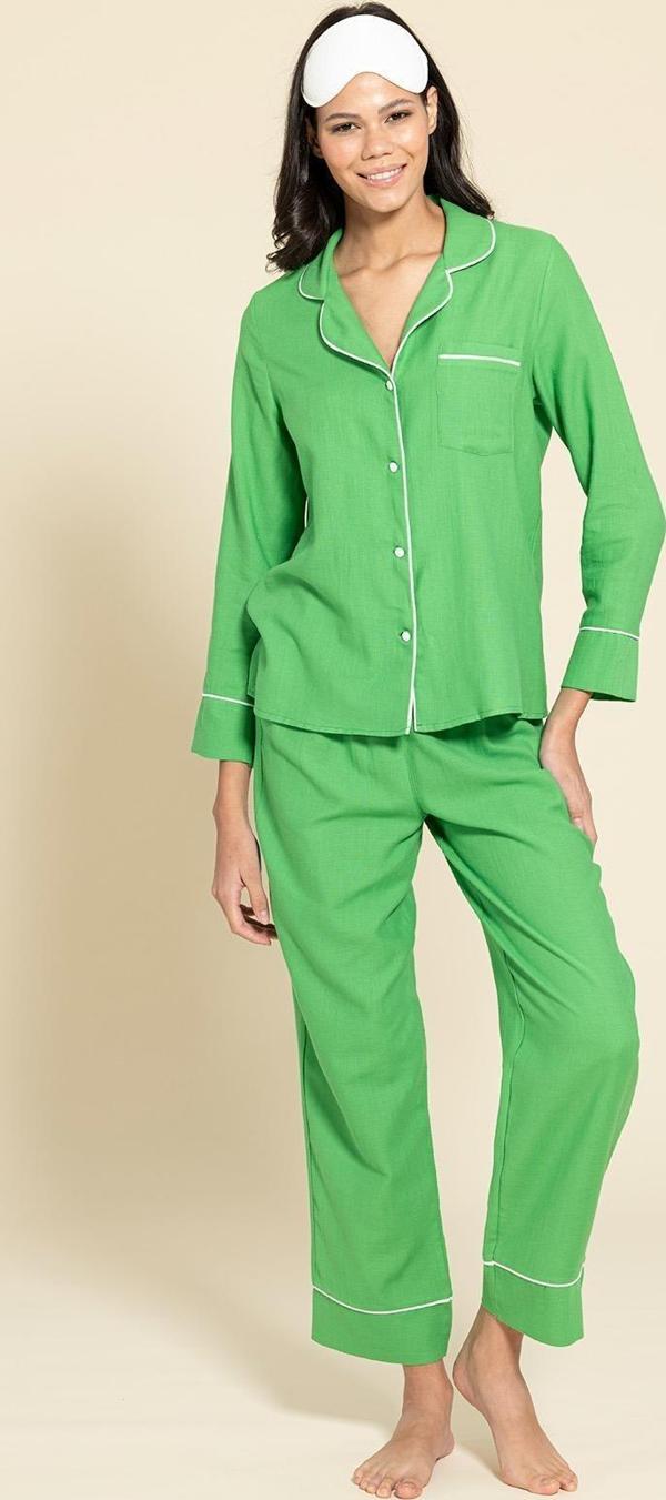 3'lü Organik Beyaz Biyeli Yeşil Pijama Takımı - Image 1