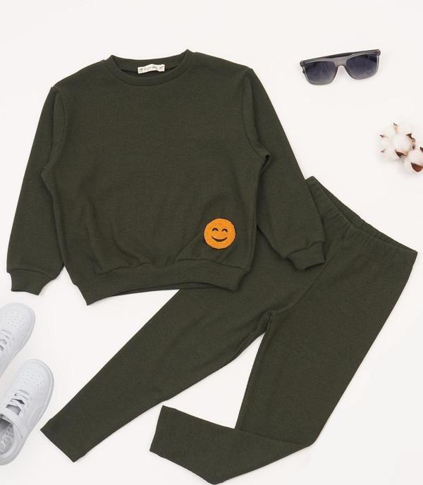 Emoji Nakışlı Taytlı Yeşil Alt Üst Takım - Image 1
