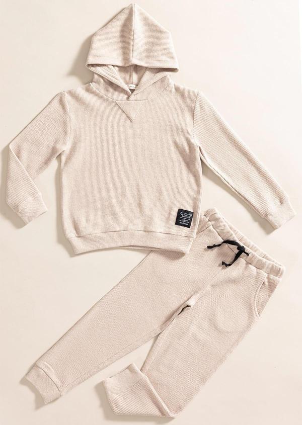 2'li Kapişonlu Taş Waffle Sweat Jogger Alt Üst Takım - Image 1