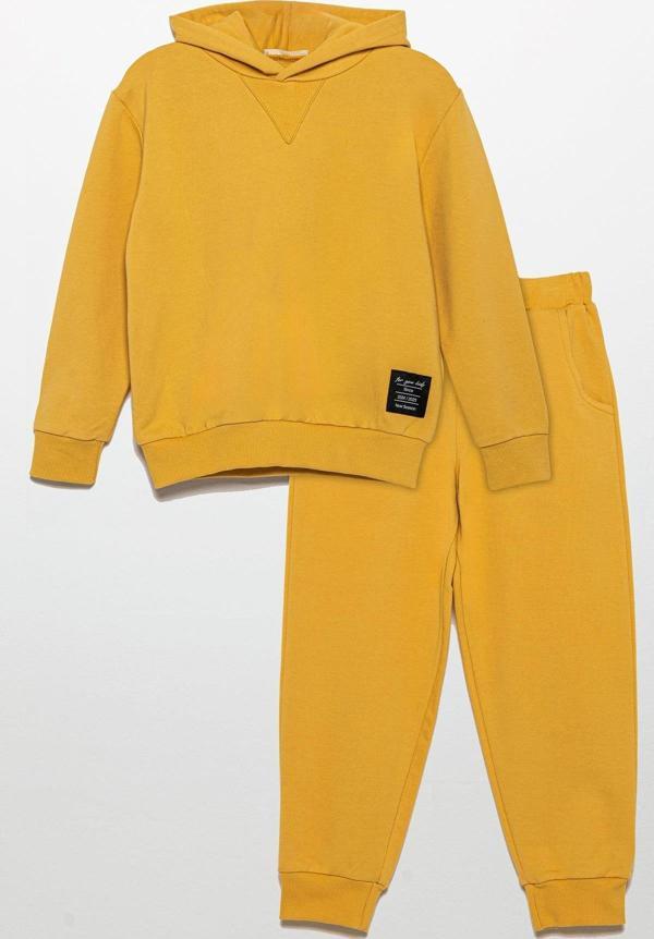 Kapişonlu Etiket Detaylı Jogger Sarı Alt Üst Takım - Image 1