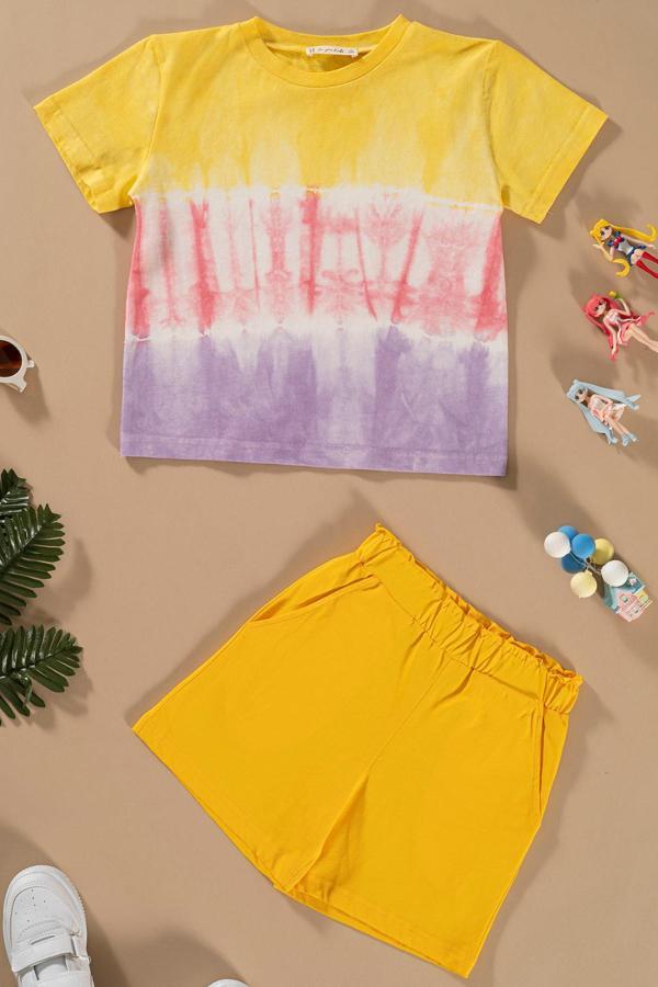 Batik Yıkamalı Sarı Tshirt Şort Takım - Image 1