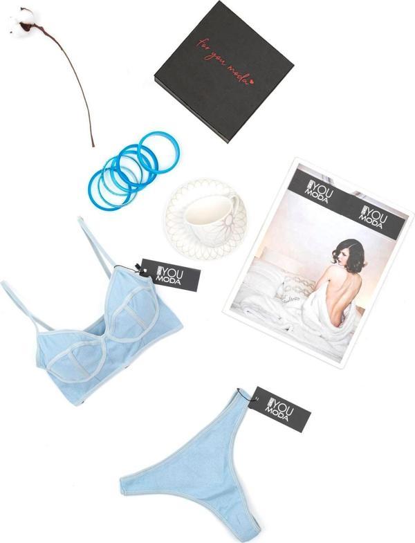 2'li Bralet Slip Mavi Takım - Image 1