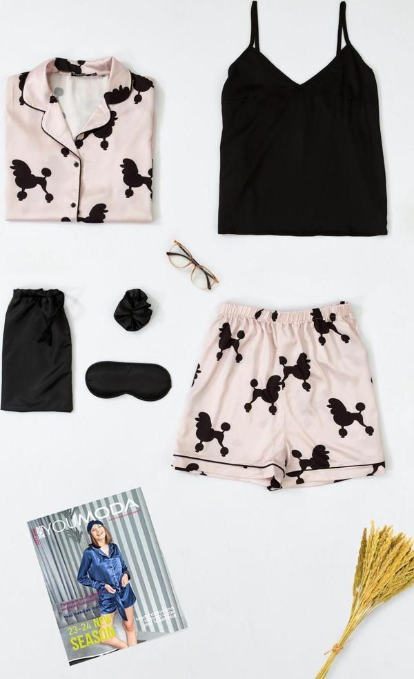 Saten 6 lı Köpek Desenli Pijama Takım - Image 1