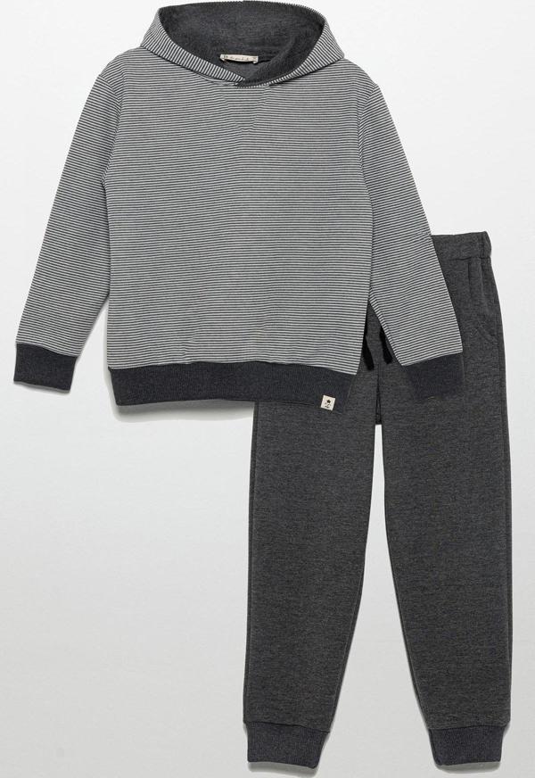 Çizgili Kapişonlu Jogger Koyu Gri Alt Üst Takım - Image 1