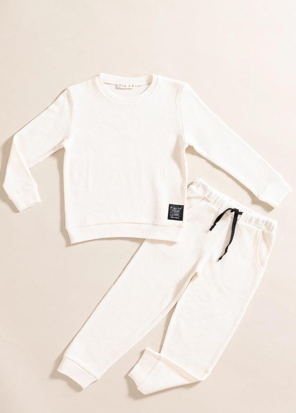 2'li Pamuk Waffle Sweat Jogger Ekru Alt Üst Takım - Image 1