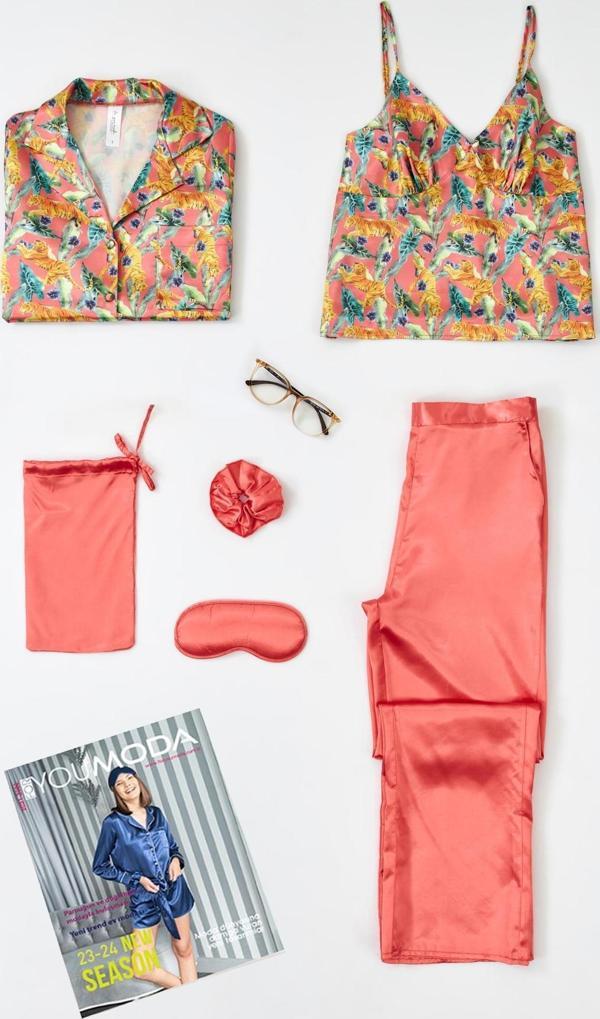 6'lı Kaplan Desen Nar Çiceği Pijama Takımı - Image 1