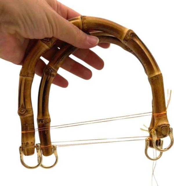 Angel Çanta Aksesuar 18 cm Çift Gerçek Bambu Çanta Sapı Düz Halkalı (Light Gold Metalli) - Image 1