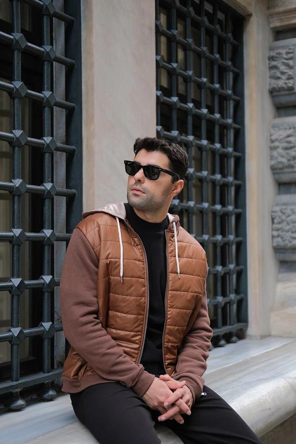 Kapitone Cepli Kapişonlu Fermuarlı Kahve Sweatshirt - Image 1