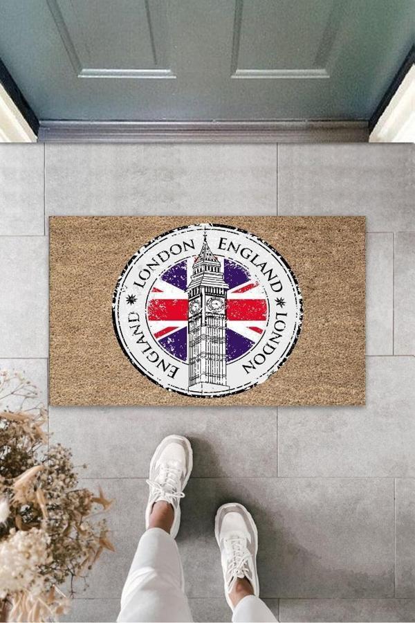 Büro Ev Ofis Dekoru için Dijital Baskı Bej London Saat Kulesi Kapı Önü Paspas - Image 1