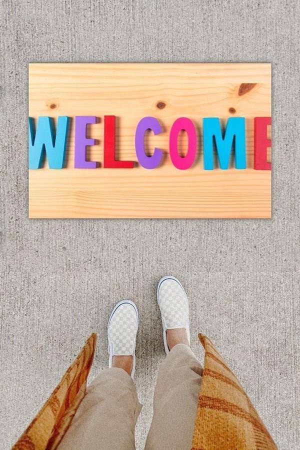 Büro Ev Ofis Dekoru için Dijital Baskı Welcome Ahşap Kapı Önü Paspası - Image 1