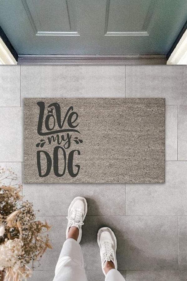 Büro Ev Ofis Kapı Önü için Baskı Gri Love My Dog Dekor Paspası - Image 1