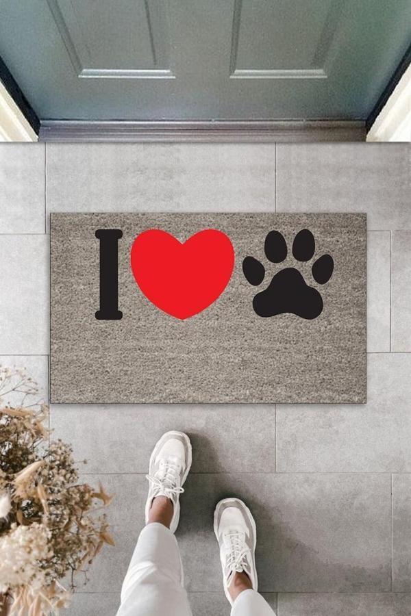 Büro Ev Ofis Kapı Önü için Baskı Gri I Love Pati Kırmızı Kalpli Dekor Kapı Paspası - Image 1