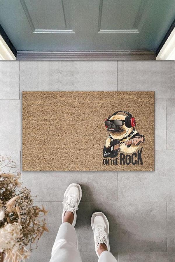 Büro Ev Ofis Kapı Önü için Baskı Kahve On The Rock Köpek Dekor Paspas - Image 1