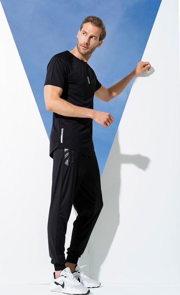 2'li Reflektör Baskı T-shirt Siyah Jogger Takım - Image 1