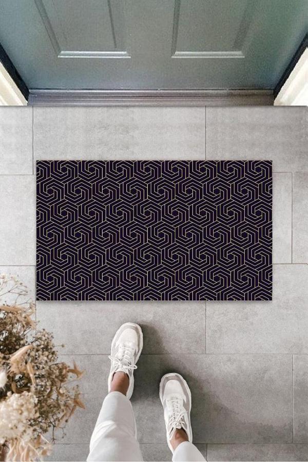 Büro Ev Ofis Dekoru için Modern Kapı Önü Paspas Siyah Spiral - Image 1