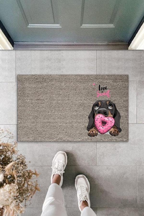 Büro Ev Ofis Kapı Önü için Baskı Gri Love Sweet Köpekli Dekor Kapı Paspası - Image 1