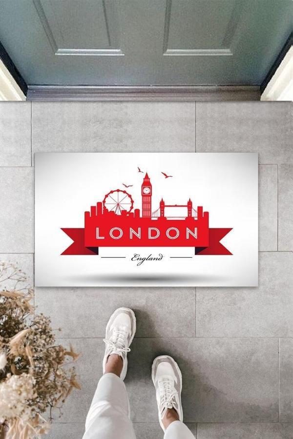 Büro Ev Ofis Dekoru için Dijital Baskı Beyaz London Kapı Önü Paspas - Image 1