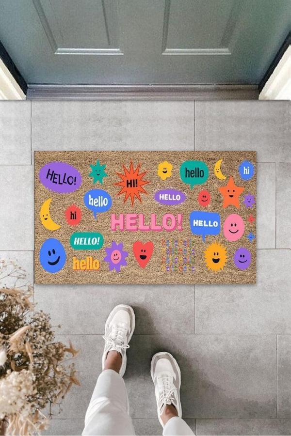 Büro Ev Ofis Dekoru için Dijital Dış Mekan Kapı Önü Paspası Hello Tarz - Image 1